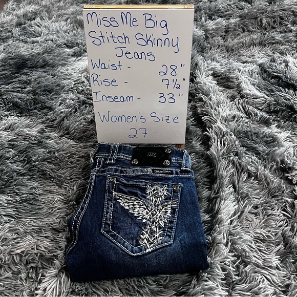 Miss Me Big Stitch Skinny Jeans Feather Pockets Women’s Size 27 Excellent Cond. - Picture 10 of 13